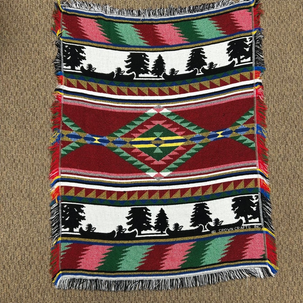 Crown Crafts Woven Small Throw Blanket 56x43 Multicolor Southwestern Tree Canoe